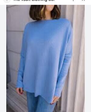 Trouve Boat Neck Tunic Blue Sweater Cashmere Blend Curved Hem Size Medium